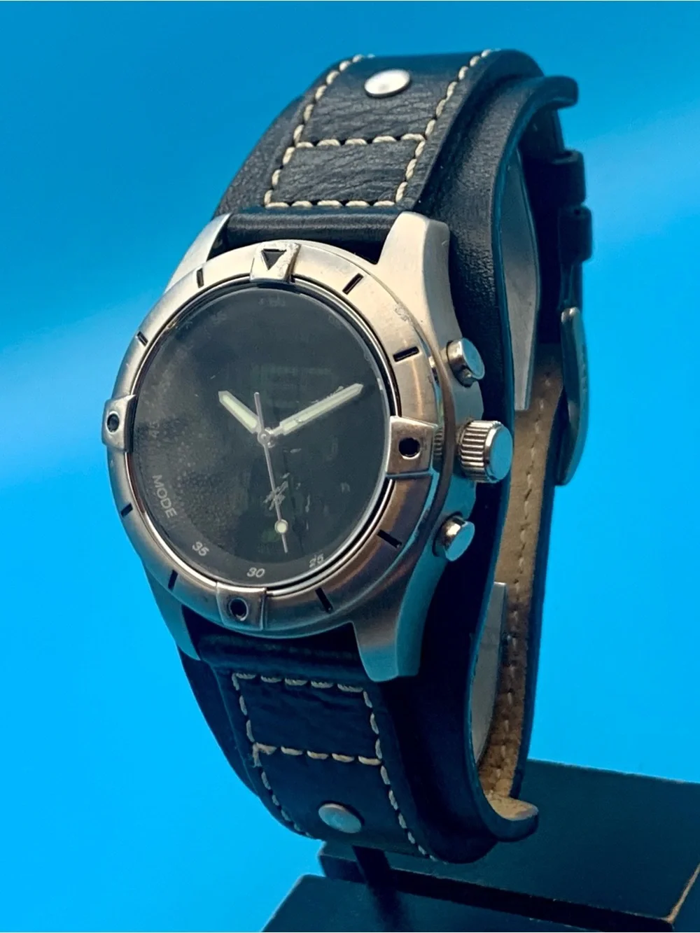 FOSSIL BLUE BQ-9167 Men’s Rare Vintage Ana-Dig Wristwatch Chrono Works New Batt